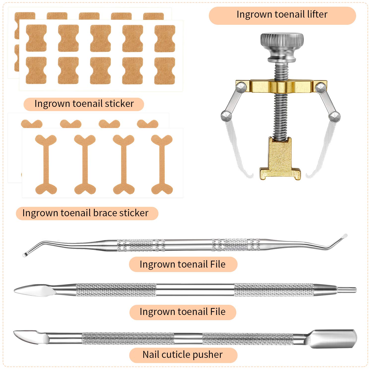 13 Pieces Ingrown Toenail Tools Kit, Includes Ingrown Toenail Lifter Ingrown Toenail Tool Toe Clamp, Ingrown Toenail Stickers, Curved Toenails Brace Stickers, Ingrown Toenail Files and Lifter: Beauty