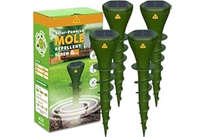 X-PEST Solar Powered Mole Repellent Stakes Outdoor Ultrasonic Snake Groundhog Gopher Vole Chipmunk Repeller Sonic Deterrent Spikes Device for Lawns and Yard Waterproof - No Poison Killer Traps, Green 4 Pack