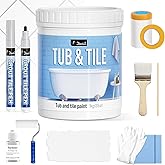DWIL Tile Paint, Tub and Tile Refinishing Kit with Grout Pen - Water Based &Low Odor Bathtub Paint - Easy to Use Sink for Bathroom, Shower, Kitchen, Semi-Gloss White, 50-55sq.ft, 33oz