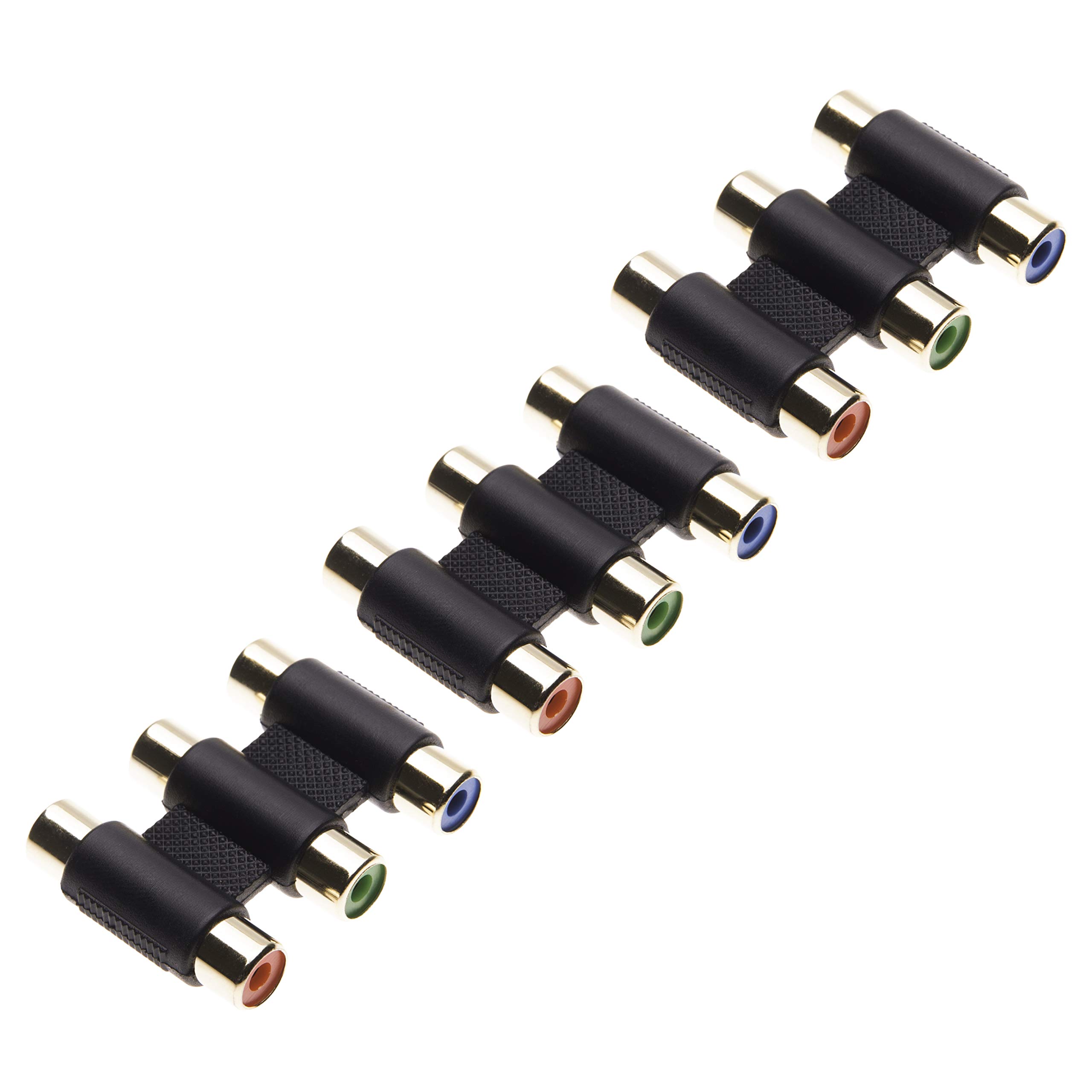 Keple Female to Female 3 RCA Adapter, AV Audio Video Gender Converter Adaptor, Red, Green, Blue, Coupler Extends video and left right audio Cables (Pack of 3)