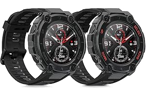 kwmobile Cases for Huami Amazfit T-Rex/T-Rex Pro - Set of 2 Silicone Covers (Fitness Tracker Not Included) - Black/Black/Red