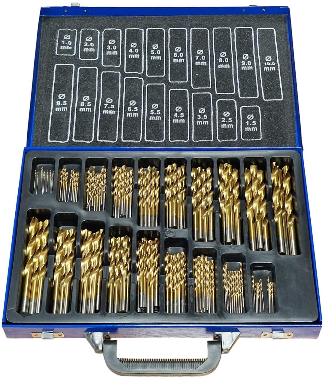 170pc Titanium Coated HSS Drill Bit Sets. 1 to 10mm & 1.5-9.5mm set. Tackle a wide range of materials from Metal, Woods, Plastics. Complete in a Box Case