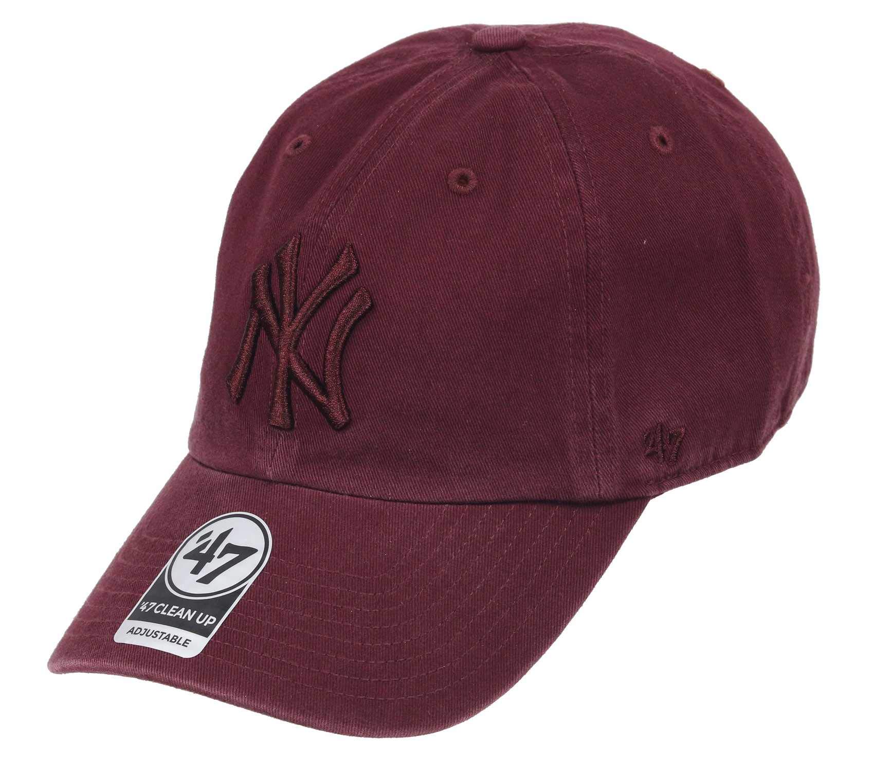 47 New York Yankees Adjustable Cap Clean Up Tonal MLB Dark Maroon, Red, One Size