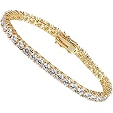 LGYIC Tennis Bracelet for Women|4MM Cubic Zirconia|18K White/Yellow Gold Plated Bracelets|4-Prong-Setting CZ