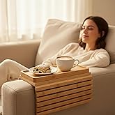 MyBudsBuzz Bamboo Couch Arm Tray 2 in 1 Anti Slip Foldable Sofa Tray Table for Couch Detachable Folding Sofa Armrest Tray for Drink Cups Phone Snacks Remote