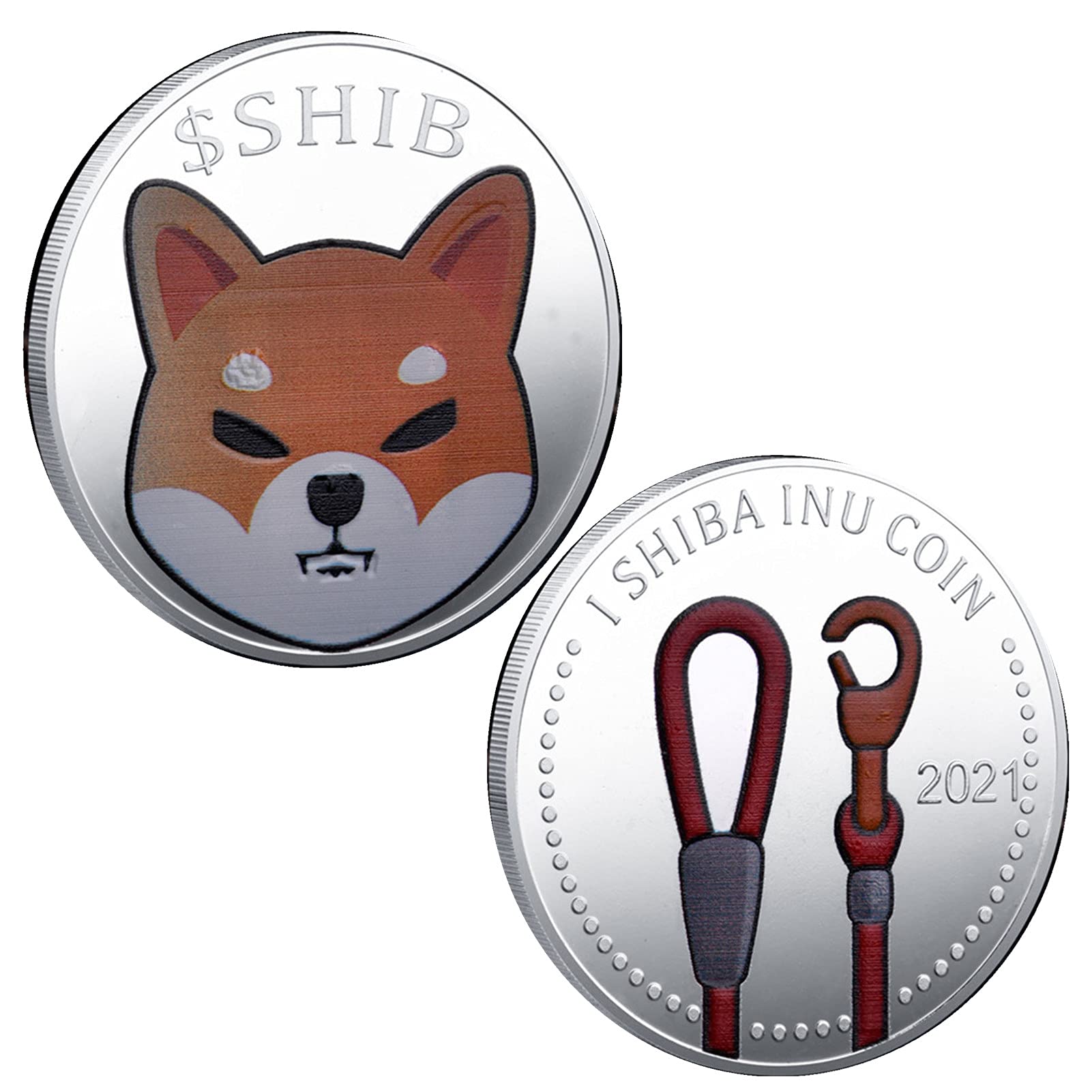 FVANOR 1PCS Gold Shibcoin Commemorative Coin 1oz Gold Plated Shiba Inu Shib Coin 2021 Limited Edition Collectible Coin with Protective Case (Silver), (SBC3)