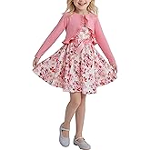 Voxikidio Size 4-8Y Girl's Floral Dress & Long Sleeve Ruffle Trim Jacket Casual Layered Little Girl Dress