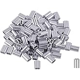 Eowpower 50 Pieces Aluminum Crimping Loop Sleeves Cable Crimp for 3/16 inch Wire Rope Line End