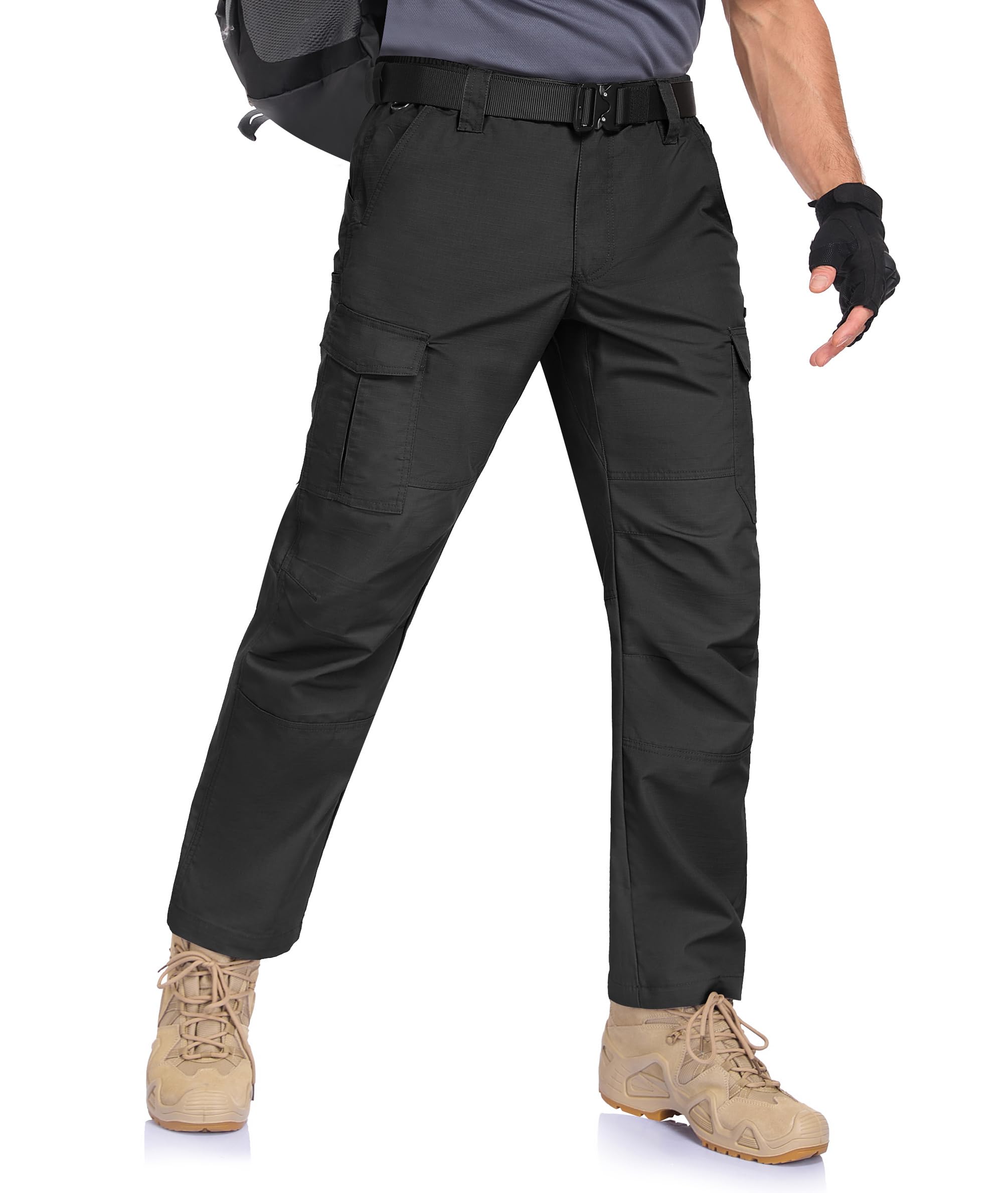 Photo 1 of Zoofly Mens Tactical Pants Elastic Waist Waterproof Mechanic Work Pants for Men with Pockets Mens Cargo Work Pants Ripstop Black 34W*34L