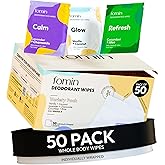 FOMIN Travel Deodorant Wipes - 50 Count - Variety Pack - pH Balanced, Hypoallergenic Mini Deodorant Wipes For Women and Men - Plastic-Free, Individually Wrapped Underarm & Body Wipes
