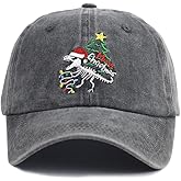 KKMKSHHG Christmas Santa Hat for Men and Women, Vintage Funny Christmas Dinosaur Distressed Adjustable Embroidered Baseball Cap (Christmas Tree Dinosaur)