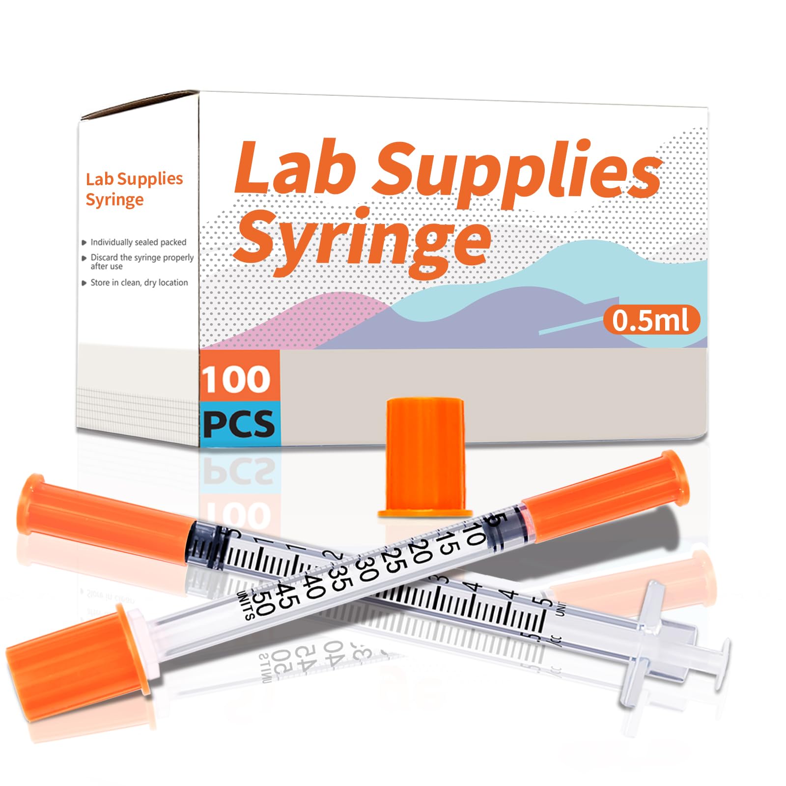 Photo 1 of 0.5ml 31G 5/16 Inch 8mm Syringe, Lab Syringes Individually Wrapped, Pack of 100