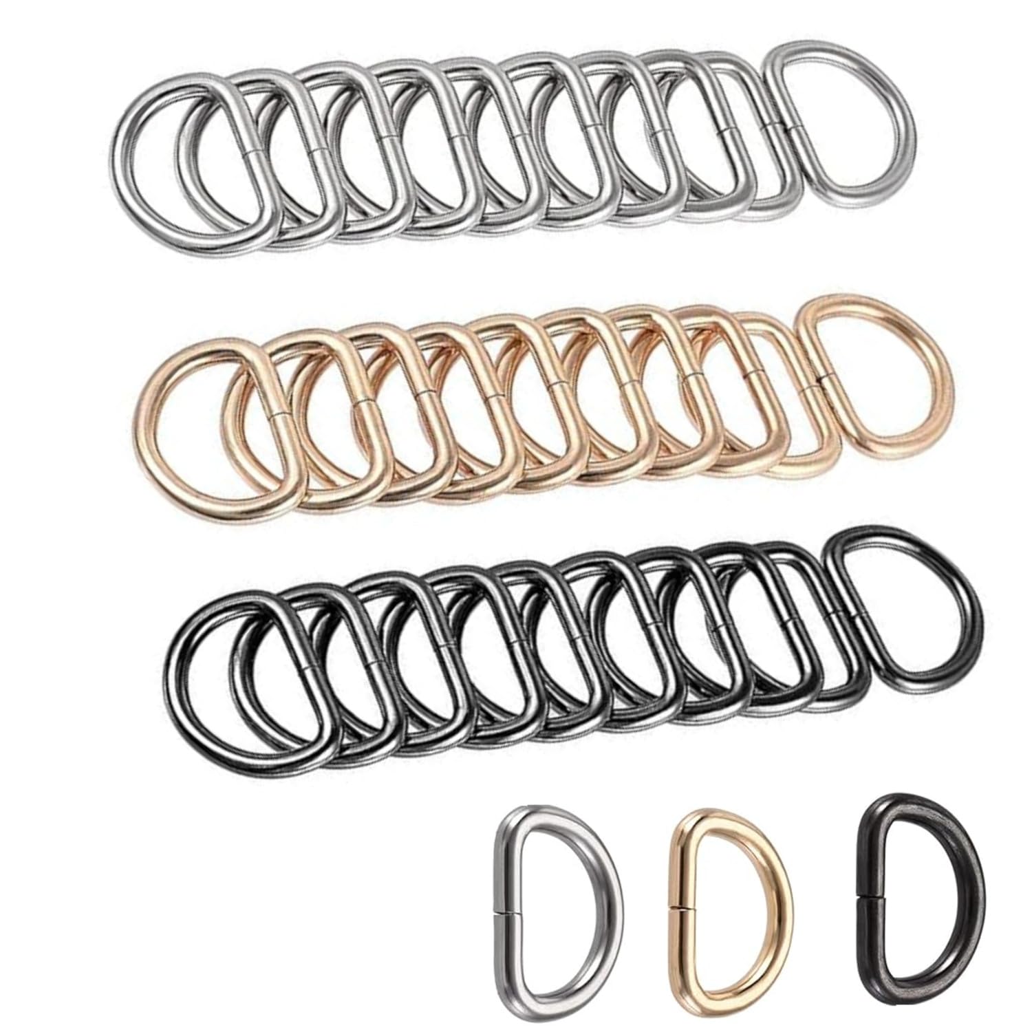 JJiaoLinin D Rings,30Pcs Multi-Purpose Metal D Ring Semi-Circular D Ring for Collar Handbag Backpack Strap Belt Hardware Bag Buckle Strap DIY