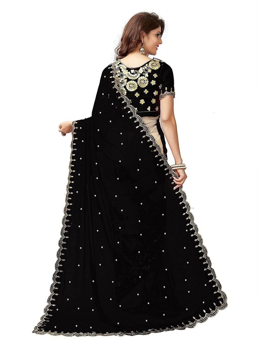 fabrizo women's georgette saree with blouse piece