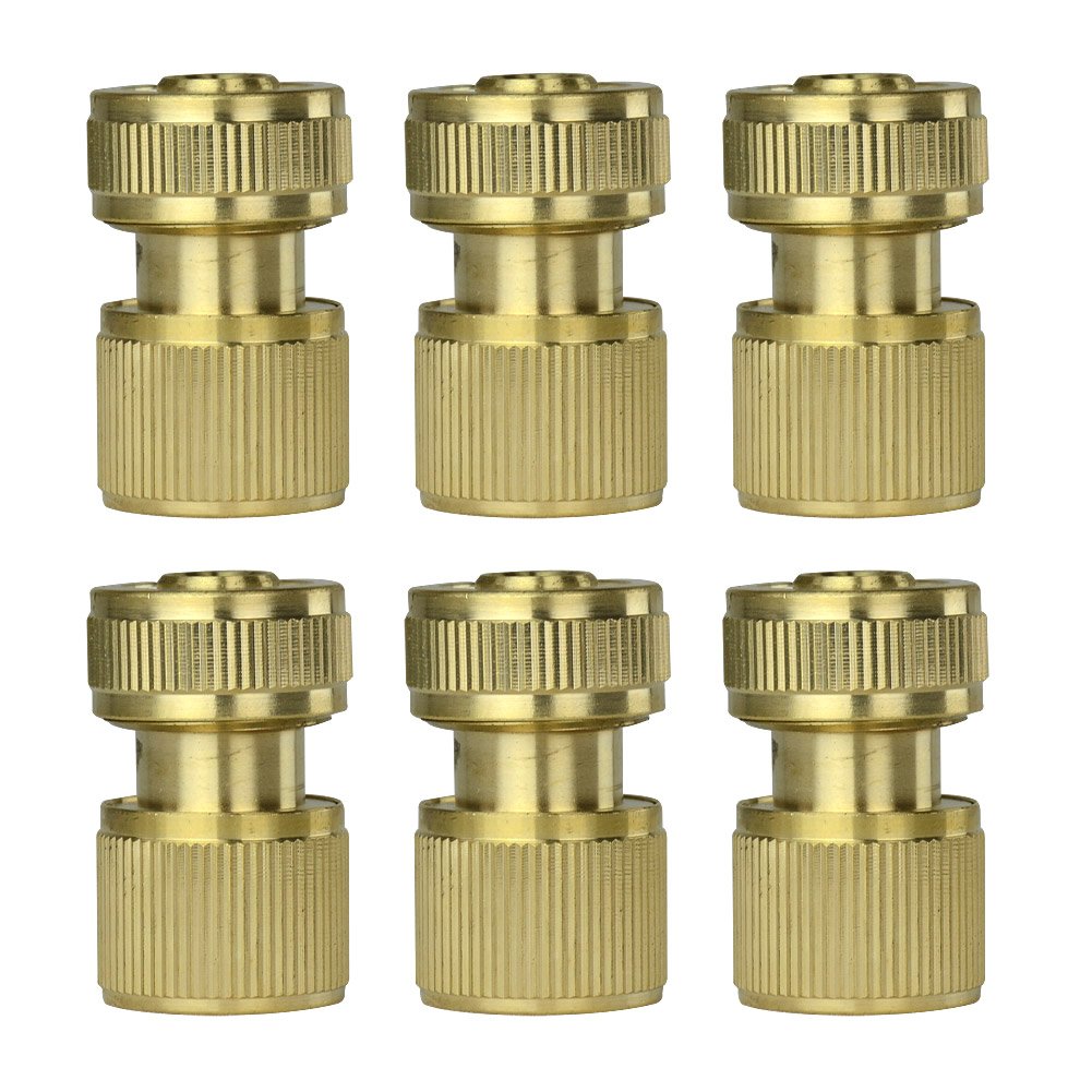6Pcs Brass Garden Lawn Water Hose Pipe Fitting 1/2" Quick Connector With Stop