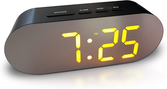 Digital Alarm Clock - Mains Powered, Big Digit Mirror Display, No