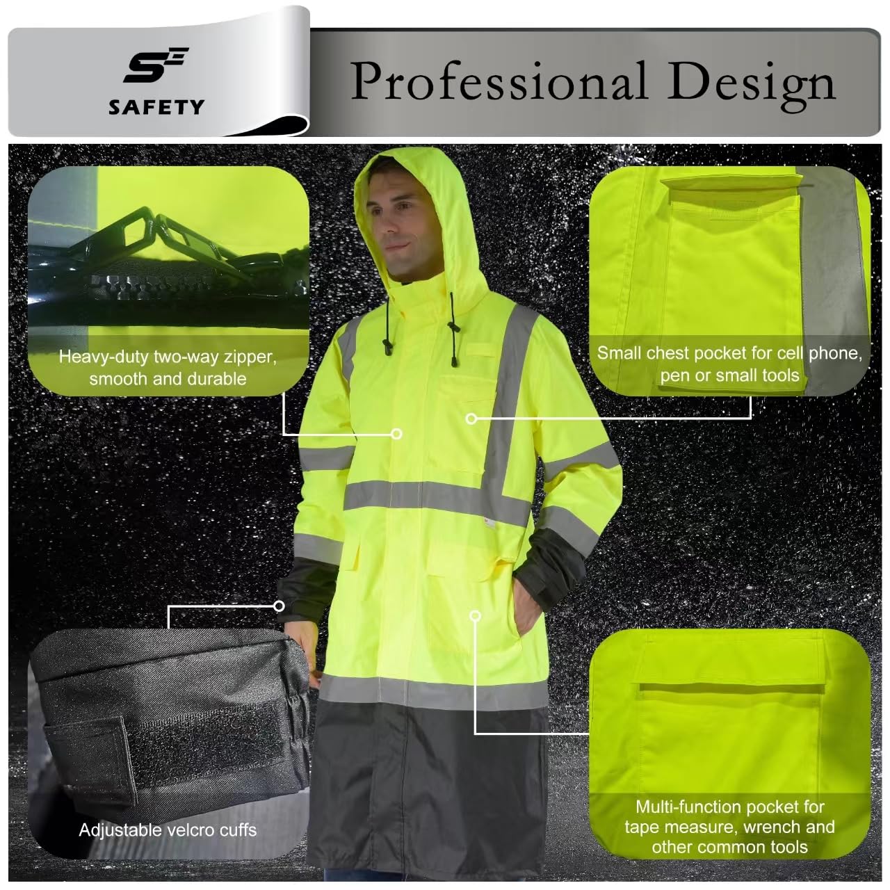 Mua sesafety Hi Vis Rain Jacket, High Visibility Rain Gear, Class 3 ...