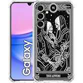 AOSSXIN The Lovers Tarot Card Case for Samsung Galaxy A15,Trippy Hippie Black Skull Pattern,Soft TPU Protective Cover Case Compatible with Galaxy A15