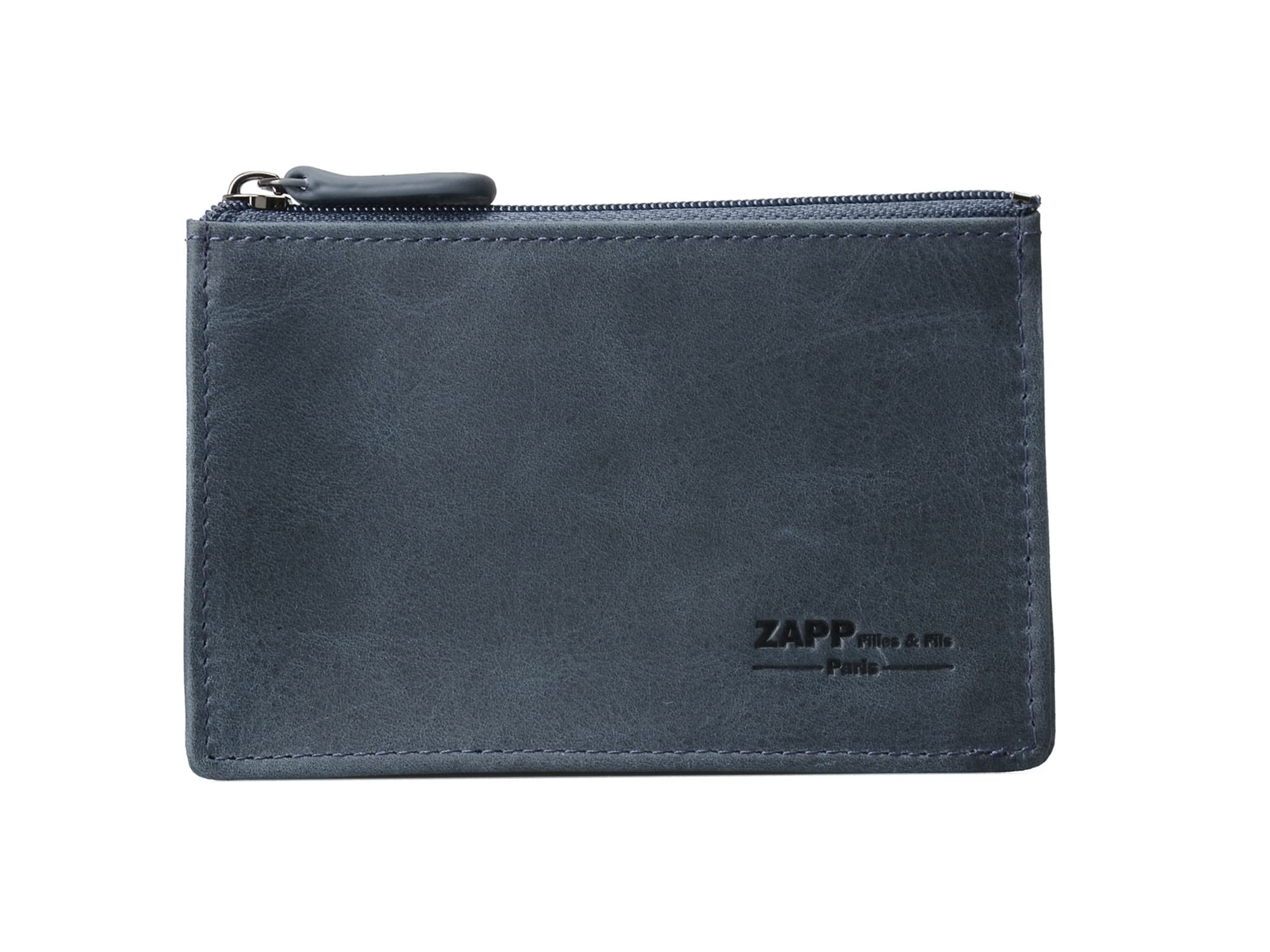 ZAPP –‘Filante’ Genuine Leather Coin Purse/Keychain with 1 Internal Pocket for Cards and Tickets (Color: Blue)