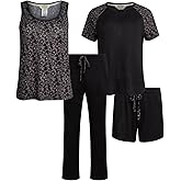 Lucky Brand Women's Pajama Set - 4 Piece Sleep Shirt, Tank Top, Pajama Pants, Lounge Shorts (S-XL)