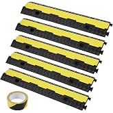 VEVOR 5 Pack Rubber Cable Protector Ramp 2 Channel 12000 lbs/Axle Capacity | Hose Wire Cover Ramp Driveway, Heavy Duty Traffic Speed Bump, with Flip-Open Top Cover &amp; Warning Tape, for Indoor Outdoor