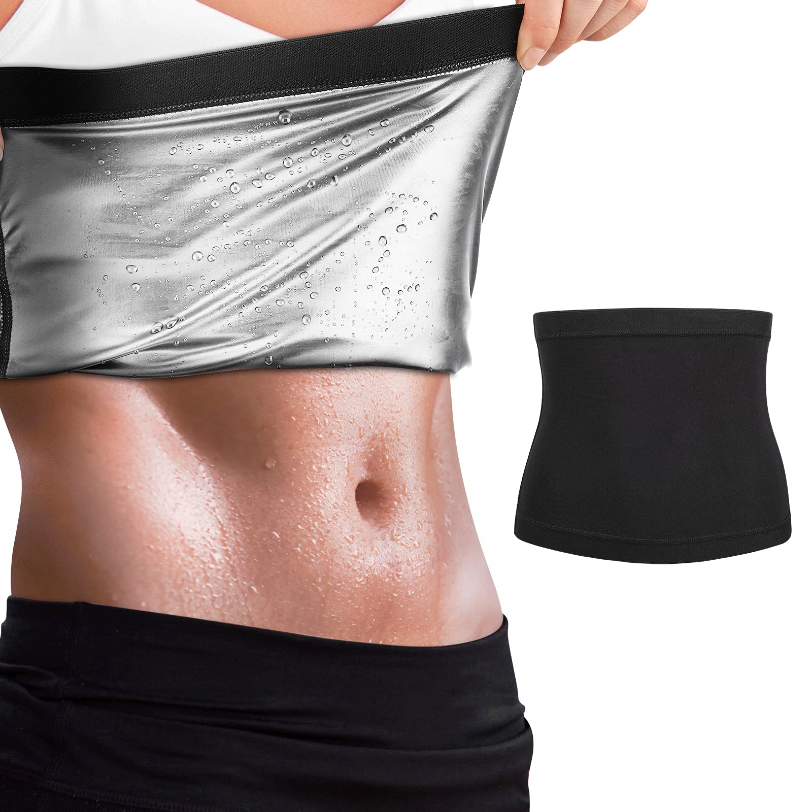 MoKo Sweat Body Shaper for Women, Waist Trainer Sauna Belt Waist Cincher, Fitness Sweat Belt Hot Sweat Slimming Body Shaper Workout Thermal Waist Band for Women, L/XL Size - Silver Lining