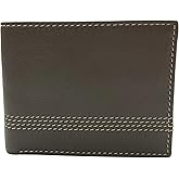 RIVET & BURR Genuine Leather Men’s Bifold Wallet – RFID Blocking Wallet – Single Color Contrast Stitch – Gift Set with Keychain, Vanity Tray & Gift Box (Brown)