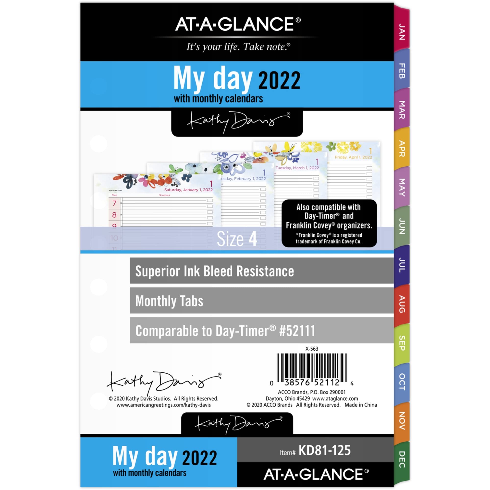 2022 Daily & Monthly Planner Refill by AT-A-GLANCE, 52111 Day-Timer, 5-1/2" x 8-1/2", Size 4, Kathy Davis (KD81-125)