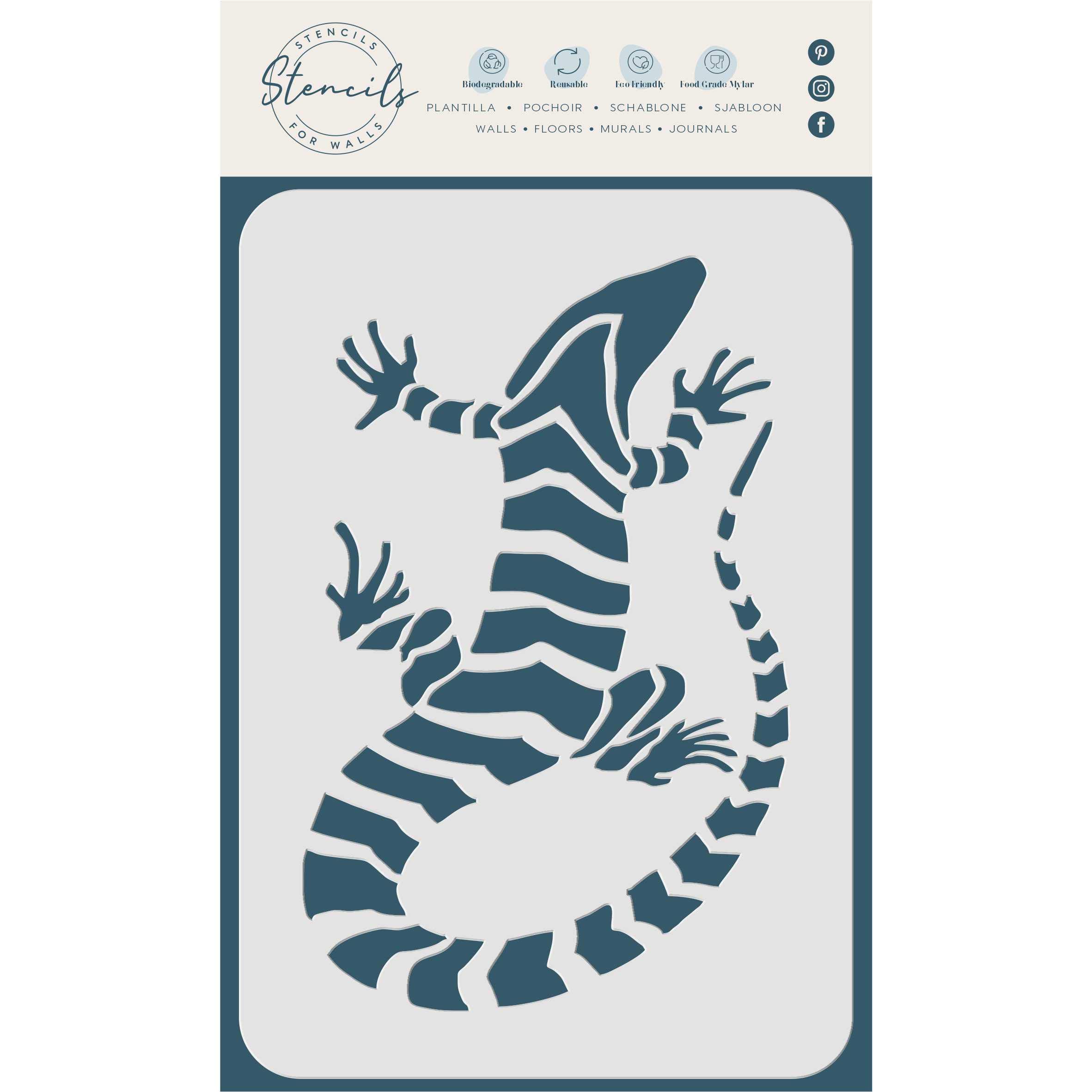 Striped Lizard Stencil, 16.5 x 26.5 cm (L) - Banded Gecko Reptile Stencils for Painting Template