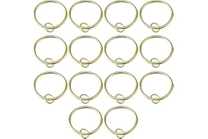 SMLBJUTE 14 Pack Curtain Rings with Eyelets Metal Drapery Ring for Curtain Hook Pins (Gold,1.4 inch Inner Diameter)