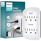 Philips 6-Outlet Extender Surge Protector, Wall Tap, 900 Joules, 3-Prong | Space Saving Design, Protection Indicator LED Light, ETL Listed, White, SPP3461WA/37