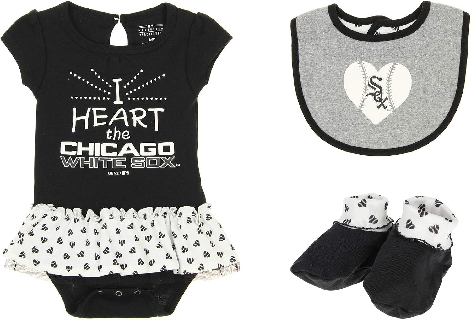 Outerstuff MLB Newborn Play with Heart Creeper Bib & Bootie Set, Team Variation: Clothing