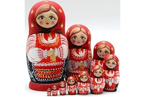 YAKELUS Russian Nesting Dolls for Kids Matryoshka Doll 10pcs Handmade
