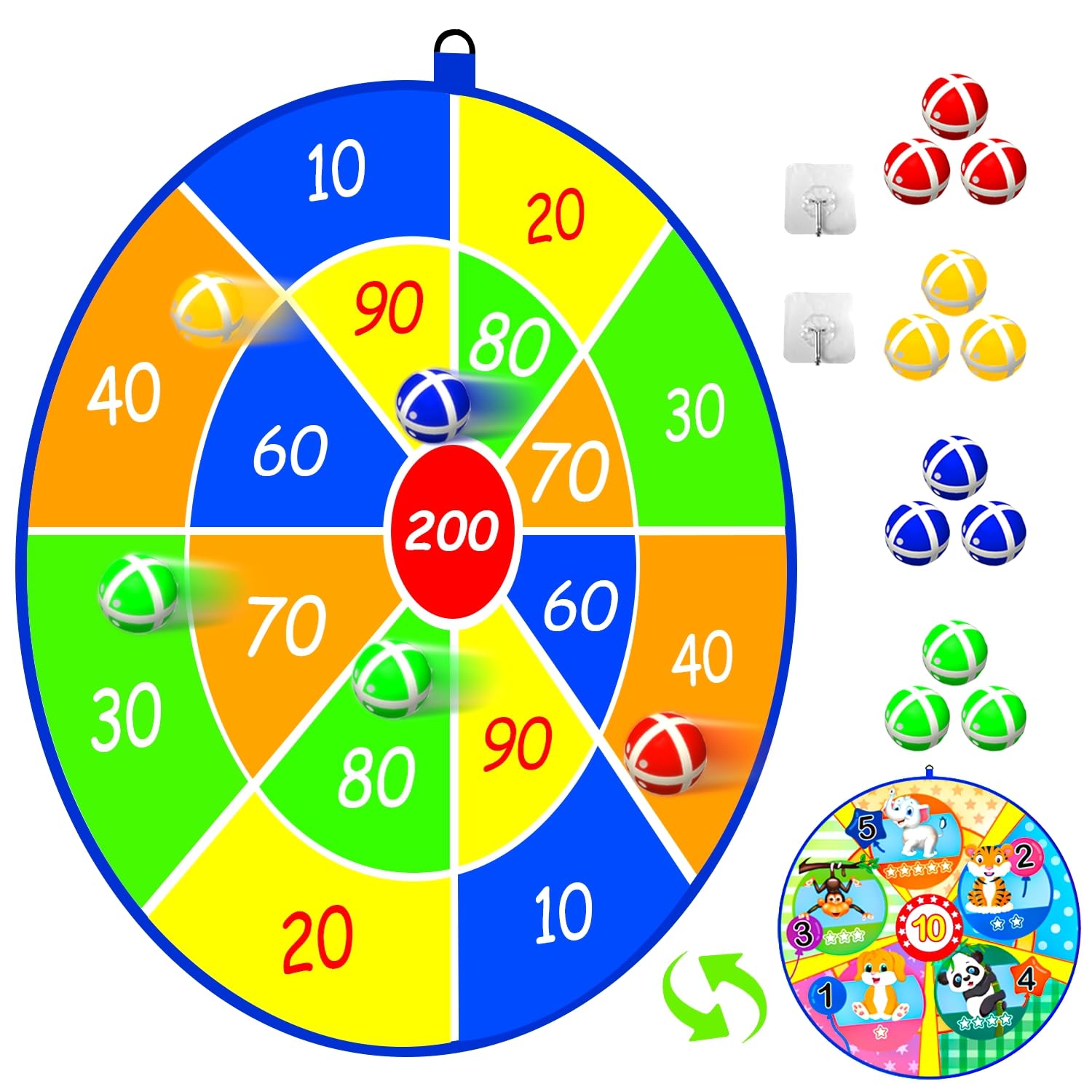 26in Large kids Dart Board with 12 Sticky Balls, Kids Ball Games, Indoor Game/Outdoor Game/Garden Game/Board Game/Fun PartyGame Toys, for 3+ Year Old Boys Girls(65cm)