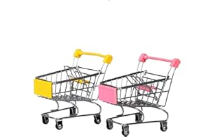 Hvogvok Mini Supermarket Handcart, 2 Pcs Mini Shopping Cart Shopping Utility Cart Mode Storage Toy Office Decor(Pink,Yellow) Toy Shopping cart