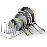 YouCopia StoreMore Expandable Pan and Lid Rack with Steel Wires, 12.5"-22" Wide Adjustable Pan Organizer for Kitchen Cabinet Storage, Premium Edition