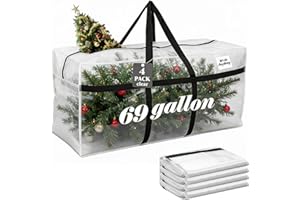 Windyun 4 Pack 69 Gallon Extra Large Storage Bags XXL Moving Bags with Zipper Handle Heavy Duty Jumbo Big Tote Box for Christmas Tree Storage 4, 5, 7.5, 9, 10, 12 ft Skeleton College Dorm(Transparent)