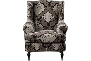 NILUOH Wing Chair Slipcovers 2 Pieces Stretch Spandex Wingback Chair Covers Sofa Slipcover Printing Wingback Armchair Slipcovers Furniture Protector Couch Soft with Elastic Bottom for Wingback Chairs,15