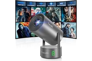 Tecaki Portable Outdoor Projector with Battery, 1080P Mini Projector with WiFi and Bluetooth, Auto Keystone, Electric Focus, 