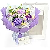 Vynora Crochet Rose Flower Bouquet, Valentine's Day Handmade Artificial Crochet Flower Bouquet for Holiday, Wedding, Graduation, Anniversary, Birthday, Home Decoration (Purple)