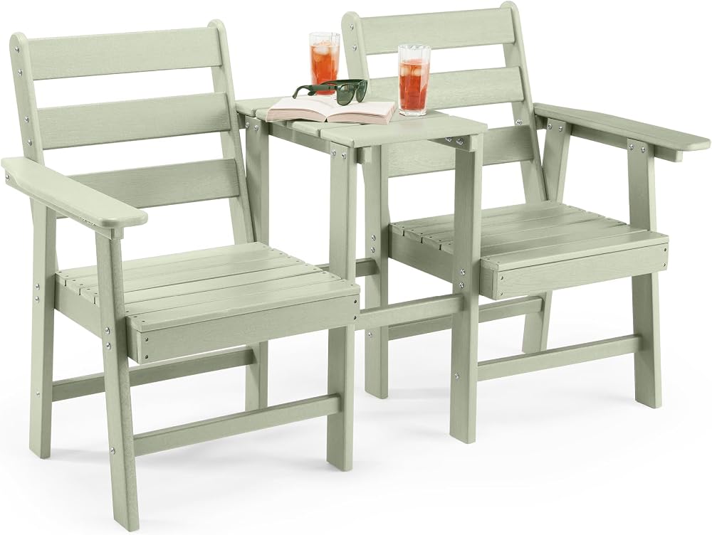 VonHaus Adirondack Love Seat 2 Seater Sage Green Jack & Jill Patio Set