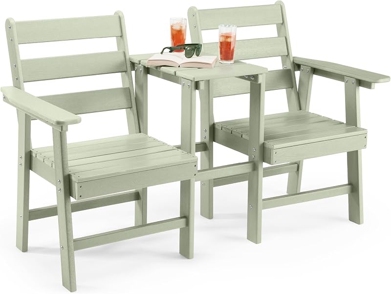 VonHaus Adirondack Love Seat 2 Seater Sage Green Jack & Jill Patio Set