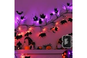 GRASTFU [ 8 Modes & Timer ] 6 FT 54 LED Halloween Garland Willow Vine Twig Decorations with Pumpkin & Bats Lights, Battery Operated Halloween Lights for Home Fireplace Mantle Wall Indoor Halloween Decorations