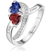 GLAMCARAT Mothers Birthstone Ring for Women, Sterling Silver | family ring, mom, grandma, name engraving, initials, wife, personalized, customized, mothers day