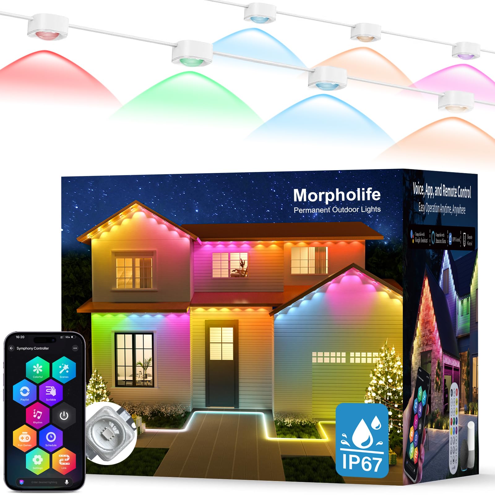 Photo 1 of * may not work *
Permanent Outdoor Lights - 100FT Smart AI RGB+IC LED with 72 Lights, IP67 Waterproof, 75+ Scene Modes, Alexa/Google/Remote Control Enabled, DIY Music Sync for Christmas, Holiday & Home Decor, White