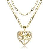 MEIITRUE Heart Necklaces for Women Trendy 14k Gold Plated Dainty Layered Chain Necklace Set,Cubic Zirconia Heart Pendant, Stackable Choker Jewelry Gifts for Her