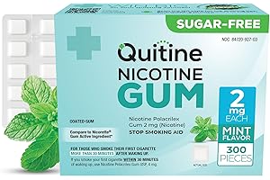 Quitine Nicotine Gum 2mg, Mint Flavor, Stop Smoking Aid – Affordable NRT to Relieve Cravings | Quick-Burst Flavor That Fades Within 1 Minute, 300 Count, Classic Gum to Support Your Quit Journey