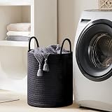 YOUDENOVA Cotton Rope Laundry Basket 58L Large 38cm x 50cm Handles Black view 6
