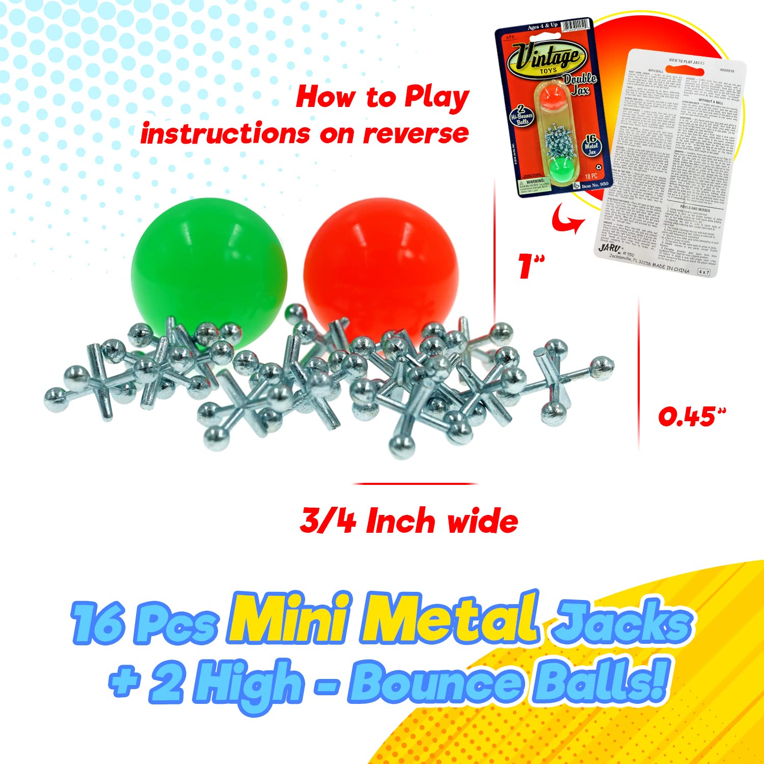 JA-RU, Vintage Metal Jacks Game Set Retro Toys (2 Packs) Mini Jax Game with Two Bouncy Ball| Classic Family Games | for Kids and Adults | Great Party Favors or Pinata Filler Toy in Bulk. 950-2s