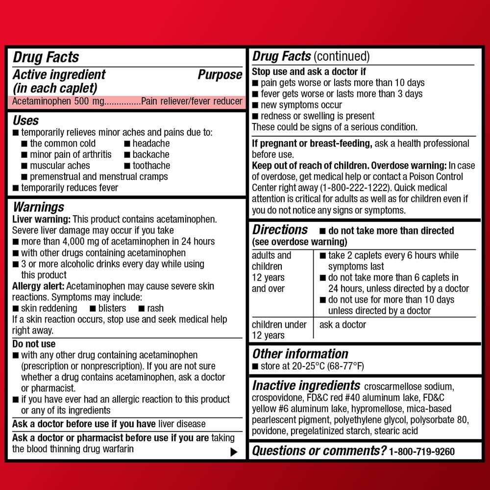  Basic Care Rapid Release Pain Relief, Acetaminophen Caplets 500 mg, Extra Strength Pain Reliever and Fever Reducer, 400 Count: Health & Personal Care